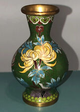 Vintage Cloisonné Vase 4 Inches Tall Green With  Flowers picture
