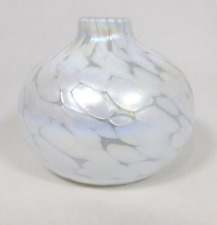 Art Glass Iridescent White Blown Glass Ball Opalescent Globe Vase Incense Flaws picture