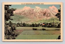 Postcard Mt Timpanogos Provo Utah, Vintage Linen i6 picture