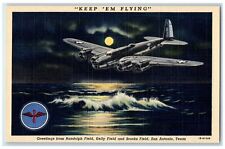 c1940's Greetings From Randolph Field San Antonio Texas TE Airplane Postcard picture