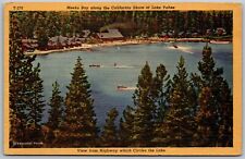 Vtg Meeks Bay Along California Shore of Lake Tahoe CA 1950s Linen View Postcard picture