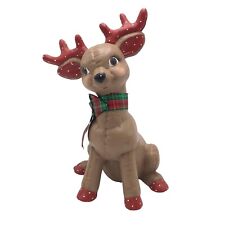 VTG Kimple Reindeer Ceramic Mold Quilted Holly Bow Girl Doe Deer Red Antlers 10” picture