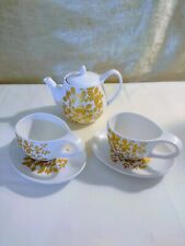 2014 Teavana Tea Pot Cups &  Saucer (7 Pc )Set Gold Leaves Fine Porcelain Taiwan picture