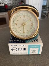 NEW Vintage 1969 Elgin World Time Travel Alarm Clock 8989 Black Continental picture
