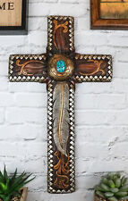 Rustic Western Native Indian Dreamcatcher Feathers Turquoise Rock Wall Cross picture