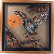 Elgin Wall Clock Owl Landing on Pine Branch 1970's Vintage picture