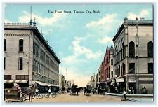c1910's East Front Street Horse Carriage Bicycle Traverse City Michigan Postcard picture