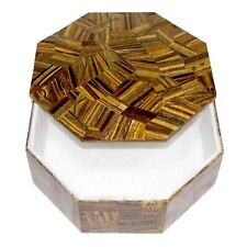 Octagonal White Marble Jewelry Box Tiger Eye Stone Overlay Work Accessories Box picture