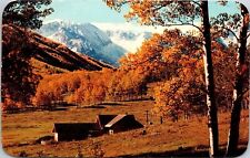 Autumn Rockies Valleys Fall Colors Snowcapped Mountains Postcard PM Hays KS WOB  picture