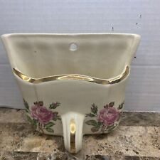 Vintage Mid-Century 22k Gold Rose Wall Pocket Dustpan Vase Indoor Planter  picture