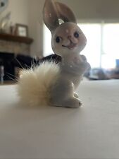 VTG Kitschy Bunny Rabbit Porcelain Figurine Furry Tail 4in Anthropomorphic JAPAN picture