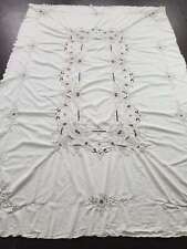 Vintage Cream Madeira Embroidered Cutwork Table Cloth 234x162cm picture