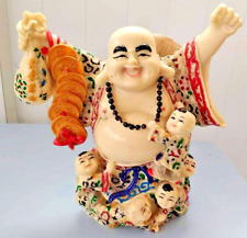 Statue Famille Rose Laughing Buddha Children Happiness Fertility Vintage Resin picture