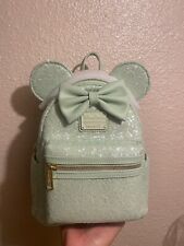 Disney Parks Loungefly Minnie Mouse Mint Green Sequin Spring Mini Backpack NEW picture