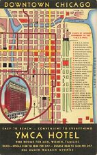 Chicago IL Illinois, YMCA Hotel Advertising, Downtown Map, Vintage Postcard picture
