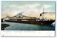 c1905 Interstate Bridge Str. Perkins Passing Through Superior Wisconsin Postcard picture