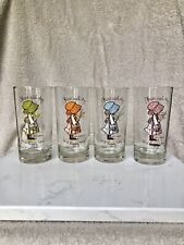 Set Four 1970's Holly Hobbie Glasses Start Each Day In A Happy Way 8oz Vintage picture