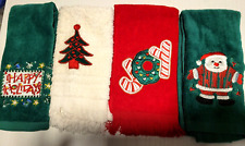 Lot of 4 Vintage Christmas Kitchen Hand Towels Cotton Green White Red EUC Decor picture