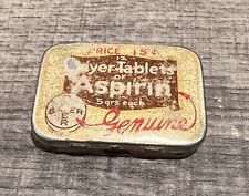 Vintage Bayer Aspirin Metal Tin 12 Tablet 15 Cents Genuine See PICS picture