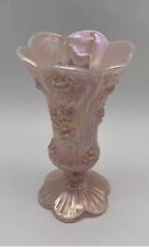 Vintage Fenton Scalloped Cabbage Rose Footed Vase Pink Carnival Opalescent 8.75