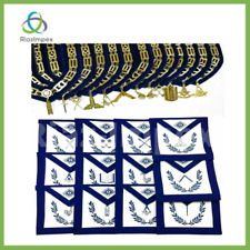 Masonic Regalia Aprons Blue Lodge Officers Set of 12 & Blue Backing Chain Collar picture