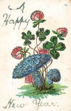c1910 Fantasy Forget Me Not Mushroom Glitter New Years P473 picture