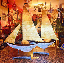 Sweet Sailing Seven Seas Bohemian Metal Mother Pearl Hand Paint Large Art Boats picture