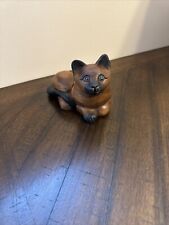 Handcarved Wooden Kneeling Cat Looking Sideways 10cm Fair Trade from Thailand picture