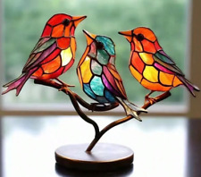 Colorful Birds Statue Sitting On Tree Branch Tabletop Birds Figurine Home Decor picture