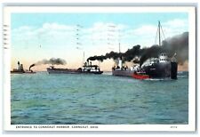 1930 Entrance Conneaut Harbor Steamer Ship Ferry Conneaut Ohio Vintage Postcard picture