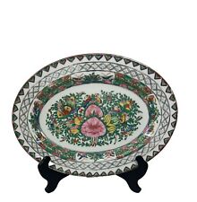 Chinese Famille Rose Butterfly Oval Platter Handpainted 12.5” Vintage 1930’s picture
