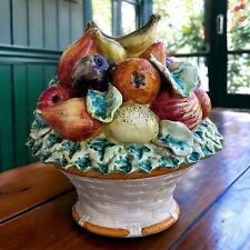 Majolica Ceramic Fruit Vegetable Basket Tureen Hand Painted Italy Vintage picture
