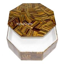 Tiger Eye Stone Random Work Trinket Box White Marble Dressing Table Box for Home picture
