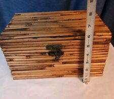 Unique Bamboo Box With Hinge Lid Vintage Petite Storage Container picture