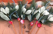 6 - Ashland Artificial Christmas Picks - 15”-16” Long - Pine, Leaves, Blue picture