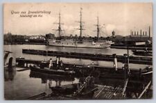 Germany Gruss aus Brunsbuttelkoog Schulschiff am Kai 1908 Ships Postcard picture