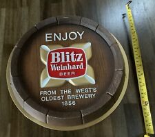 Vintage Blitz Weinhard Beer Bar Sign Barrel Keg End. Plastic Faux Wood Look picture