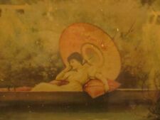Old Victorian Print & Frame 17x9 3/4 Lady Canal Swans Passing Bye One of Kind picture
