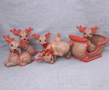 Vintage Christmas Reindeer Kimple Mold Ceramic 5 Quilted Reindeer & Sleigh CUTE picture