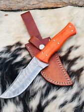 Custom Handmade Damascus Steel Hunting Knife - Orange Pakka Wood Handle W/Sheath picture