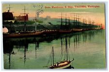 c1950's Grain Warehouses Ships Sailboat Building Tacoma Washington WA Postcard picture