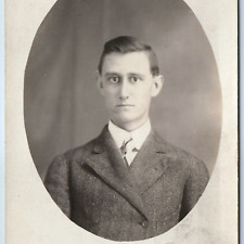 c1910s Gentleman Portrait RPPC Slim Clean Shaven Young Man Real Photo Vtg A254 picture
