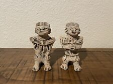 Vintage Pottery Set of 2 Handmade Clay Aztec Warrior Figurines 1970’s picture