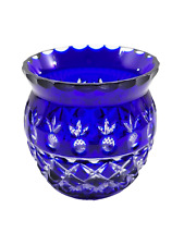 Vintage Bohemian Crystal Glass Vase Cobalt Blue Cut to Clear 3x3