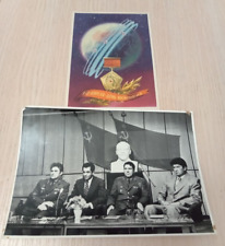 Rare original photo with postcard cosmonauts USSR Soviet Union Space picture