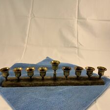 Vintage Brass Candelabra 9 Candle Stick Holder Set 14.25” Long 3” Tall. picture