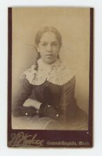 Antique CDV c1870s Beautiful Young Girl in Lace Collar Dress Grand Rapids, MI picture