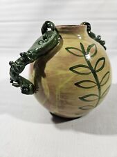 Vintage Terracotta Caterpillar Handles Green Worm Planter Pot Vase Art Pottery picture
