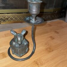 SPI Brass Mouse Reading Book Candlestick Candle Taper Holder 5.5