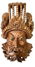 Vintage Chinese Asian Oriental Wooden Hand Carved Mask Wall Hanging Emperor Man picture